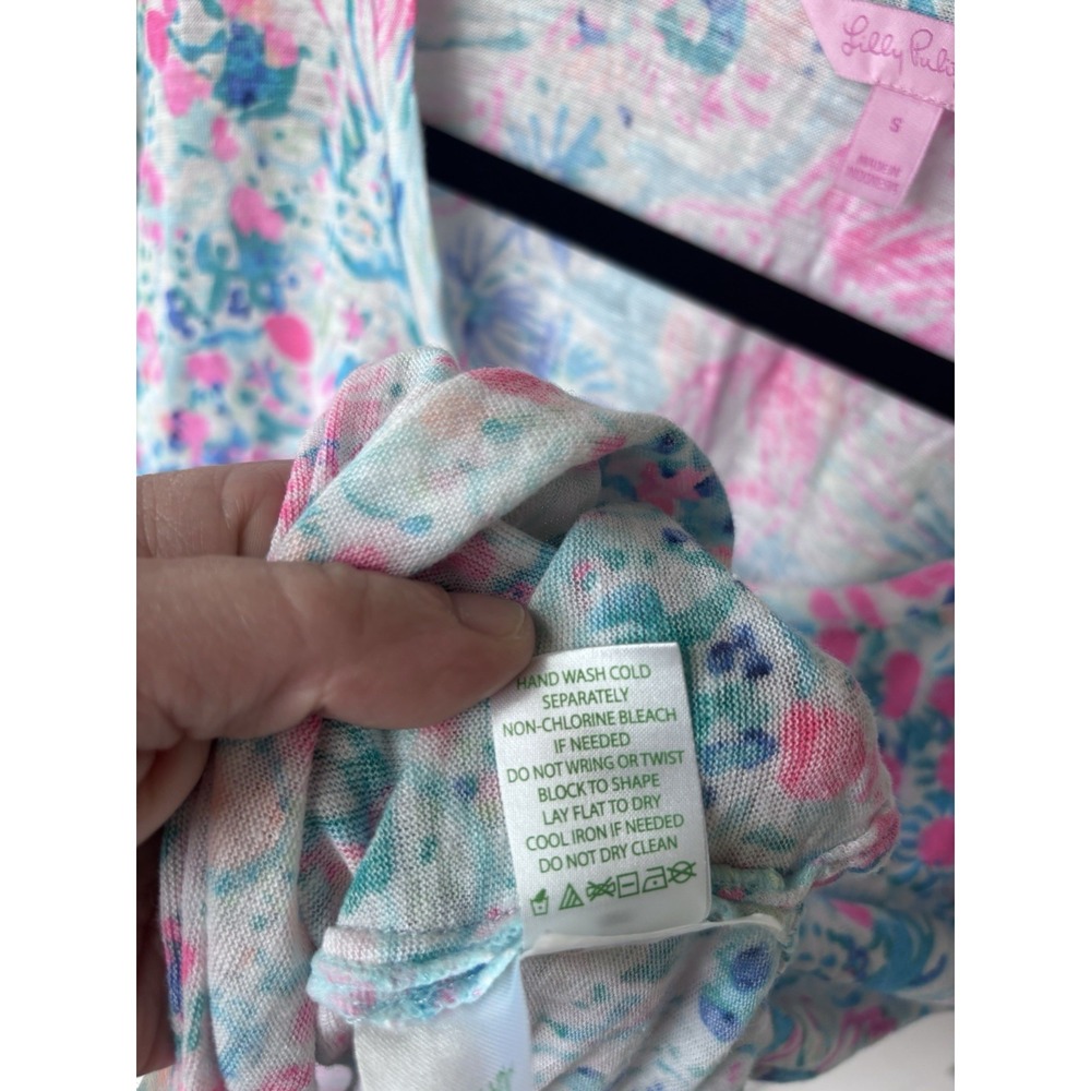 Lilly Pulitzer Womens Sm Short SLV Colorful Scoop Neck 100% Linen Tee Shirt - Picture 6 of 8
